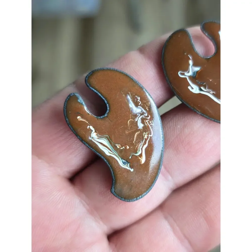 Lot 4 Sets Enamel On Copper Abstract Cufflinks 1960's Signed 